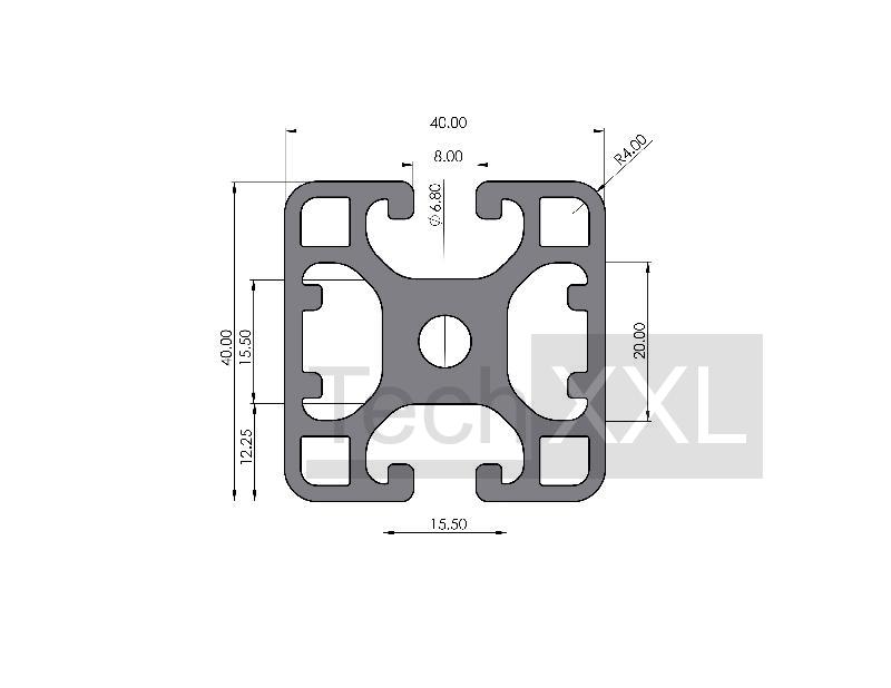 ▷ Perfil 40x40 2N180° Tipo-I ranura 8